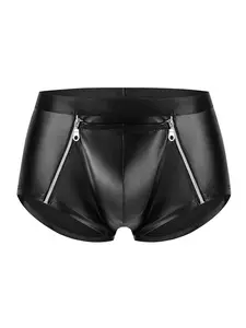 Men's Soft PU Leather Shorts, Side Zipper Sexy Briefs, Comfortable and Stylish Underwear, Perfect for Daily Wear, Undergarments