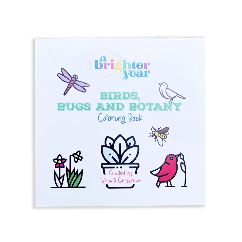 A Brighter Year Mini Aesthetic Coloring Book - 50 Pages Printed Art, Bold Simple Designs, Adorable Birds Bugs Botany, Unisex Office Art Supplies, Rejuvenating Relaxing Adult Relaxation Aid, Tear Glue Equipped Gift Idea