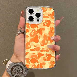 Trendy Magnetic Case for iPhone11/12/13/14/15/16/17/promax, Orange Camo Pattern Ultra Slim, MagSafe Support, Shockproof | Playful & Fun Style