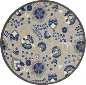 HomeRoots 5 ft. Round Natural & Blue Decorative Area Rug - Indoor & Outdoor Household Decorative Rug for Living Room, Dining Room, Home Decor Rug