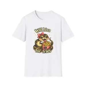 Will Hiss for Fries Snake Illustration T-Shirt | Cute Retro Snake with Fries