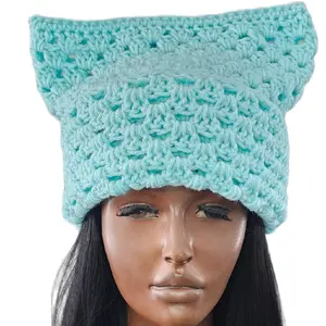 Granny Stitch Cat Ear Style Beanie Hat Unisex Crochet Beanie Hats Various Colors