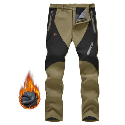 YSENTO Men's Winter Hiking Pants Waterproof Fleece lined Ski Snow Softshell Work Pants 4 Pockets for Outdoor Camping fishing Casual Athletic Jogging