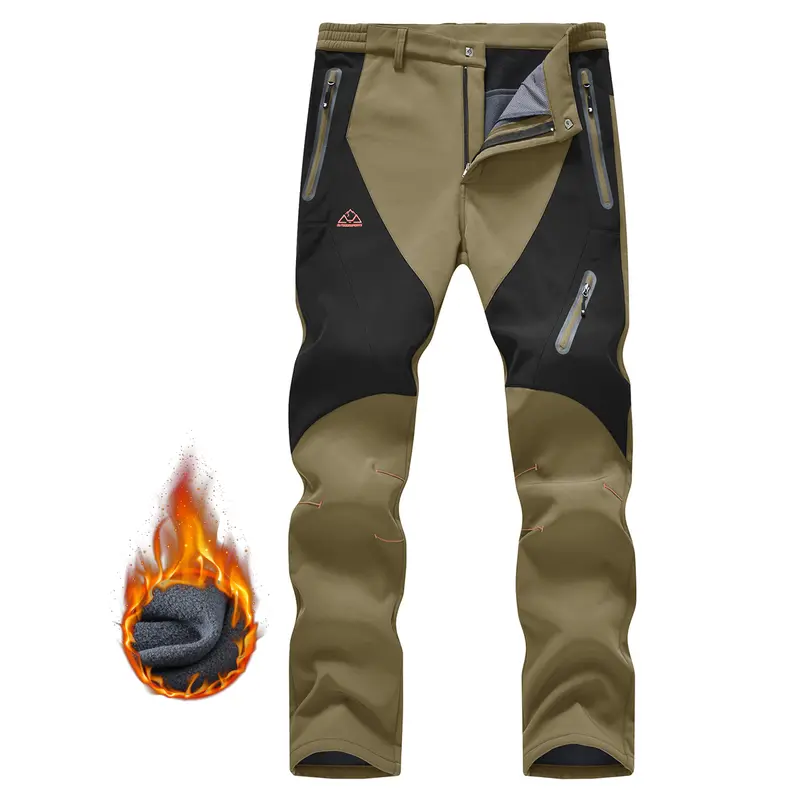 YSENTO Men's Winter Hiking Pants Waterproof Fleece lined Ski Snow Softshell Work Pants 4 Pockets for Outdoor Camping fishing Casual Athletic Jogging