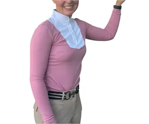 Pink and white equestrian two tone long sleeve show shirt