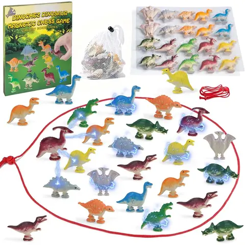 Dinochez Funpok Go Magnetic Strategy Family Fun Game - 20-Piece Dinosaur Stones Set, Portable Storage Bag, Unisex Tabletop Pick, Stocking Stuffers, Party Favors, 20‑Piece Game Set