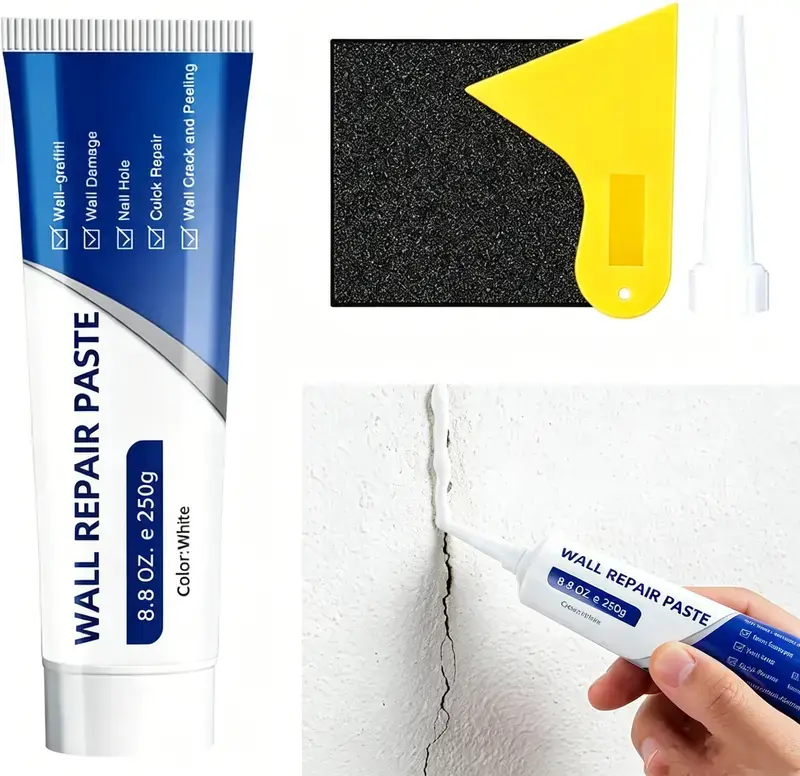 250g Drywall Repair Kit, Quick-Set Wall Mending Paste, Waterproof Self-Adhesive Crack & Hole Filler, High-Strength Sealant for Indoor White Household Walls