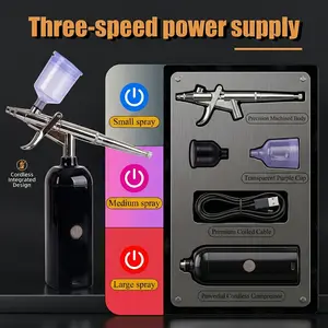 Cordless Airbrush Kit | 3-Speed Trigger Air Brush with Compressor | 2 Fluid Cups for Nail Art, Model Painting & Makeup