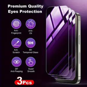 3-Pack Anti-Blue Light Privacy, Protective Screen Protector, Smartphone for iPhone 17/17Air/17 Pro/17 Pro Max iPhone 16/15 Pro Max/14 Pro Max/12/11/Mini/X/XR/XS Max, 9H Tempered Glass, Scratch & Fingerprint Resistant, Full Coverage Eye Protection