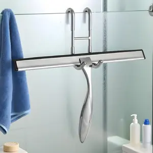 1pc Shower Squeegee Stainless Steel Bath Squeegee for Shower Glass DoorsBathroom Windows Kitchen Mirror and  Glass with Hooks Holder