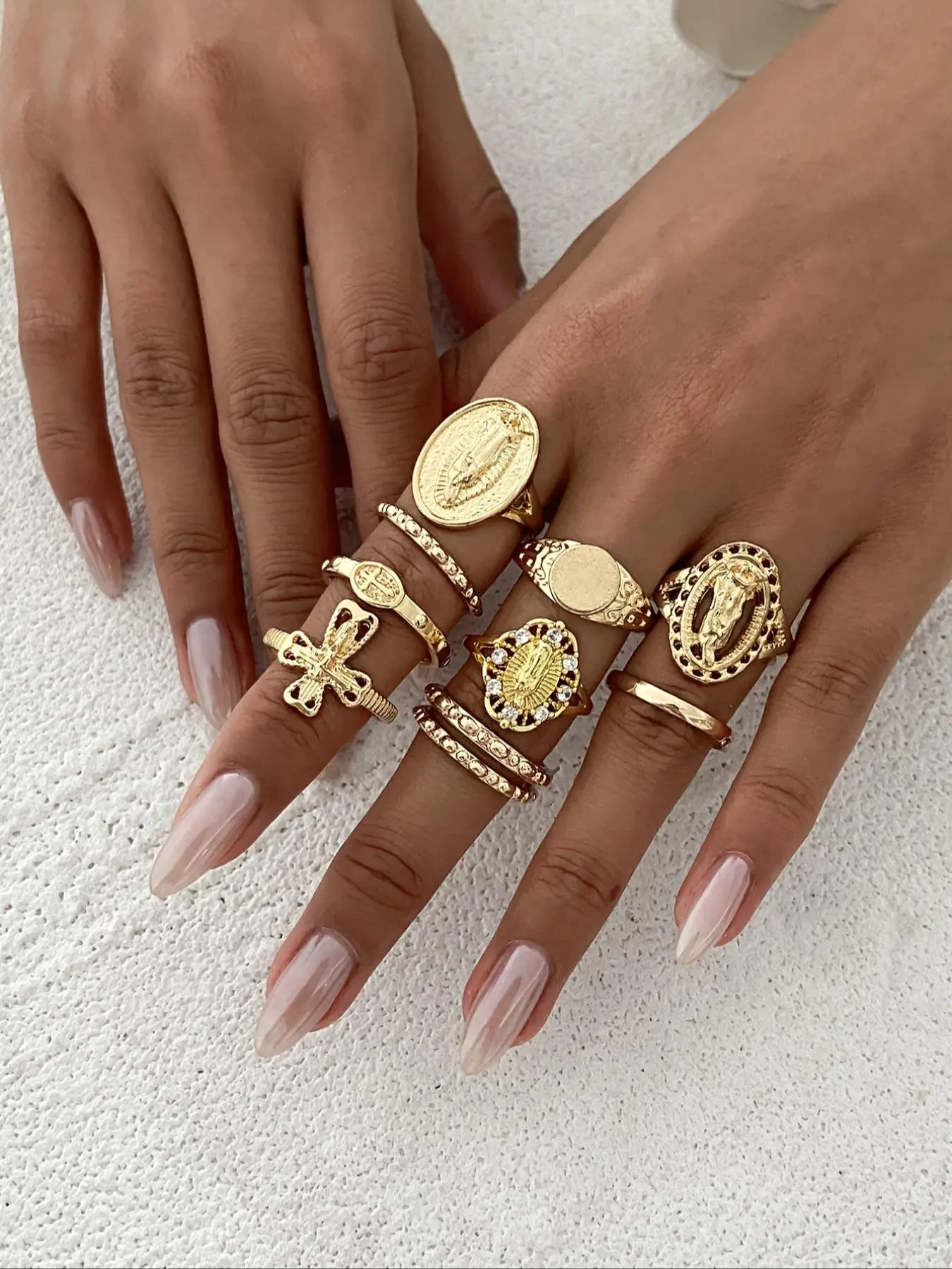 Vintage Fashion Geometric Rhinestone Ring Set, Statement Multi Ring, Women's Rings, Daily Wear and Party Jewelry, Trendy Jewelry, Fashionable Jewelry, Jewelry Gifts, Gift Set