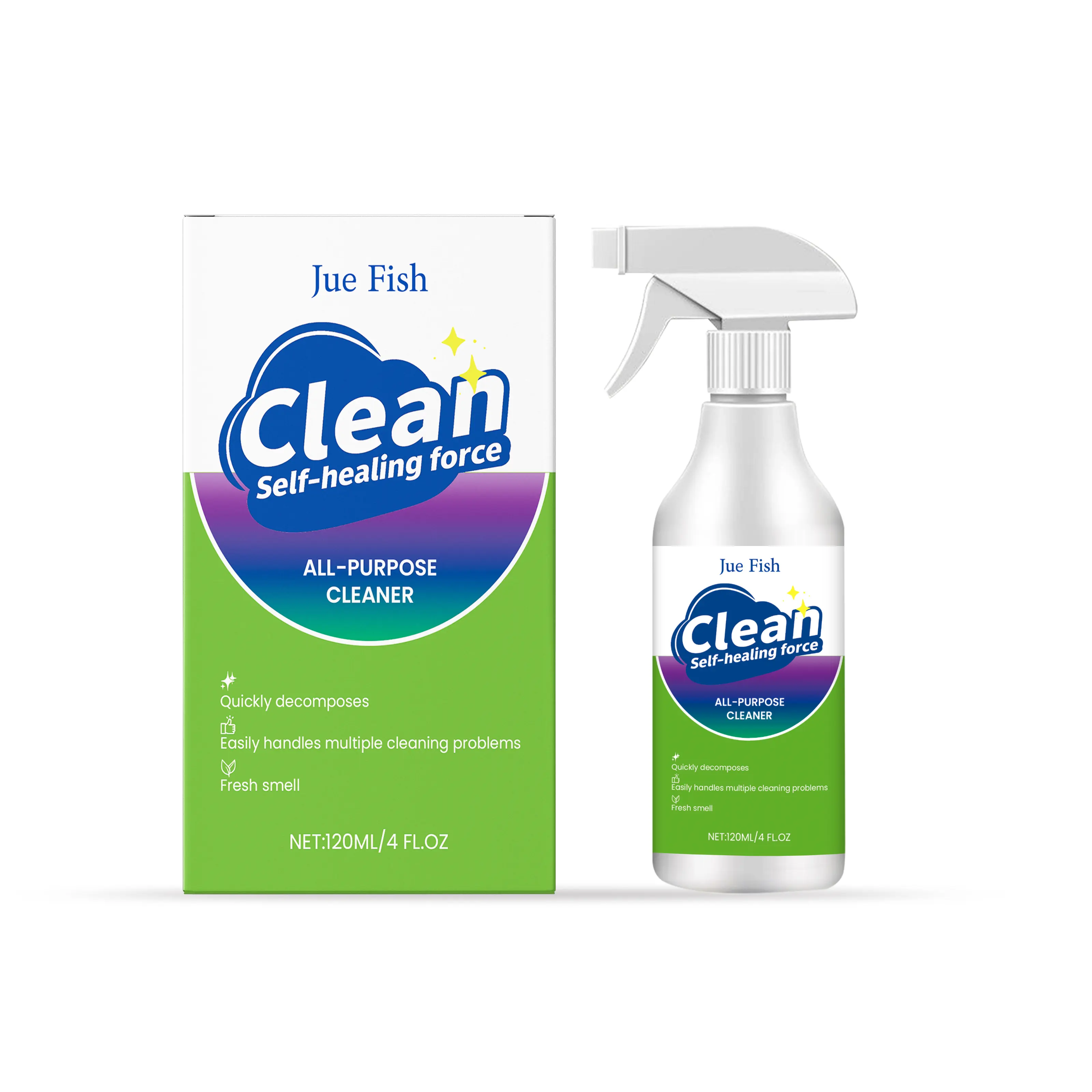 Jue Fish  Multi-Purpose Cleaner Spray - Multi-Surface Stain & Scale Remover for Kitchen & Bathroom, Powerful Degreaser & Cleanser
