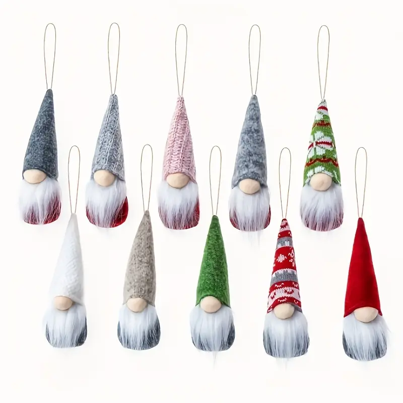 10pcs Modern Fabric Gnome Hanging Ornaments - Battery-Free, No-Electricity Home Supplies, Multi-Holiday Festive Decor for Christmas, Valentine's Day, Halloween, New Year