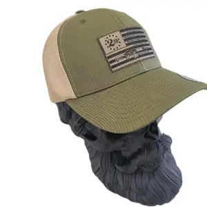 2nd Amendment Flag Patch Trucker Hat, Moss and Khaki Snapback with High Quality Engraved Patch of Text and AR-15 Rifle caps
