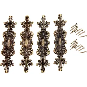 4 Pack Retro Decorative Corners Bracket, Antique Bronze Applique Furniture Chest Case Wooden Box Feet Leg Corner Protector Guard Furniture Fittings with Mounting Nails, 100x23mm/3.94"x0.91"