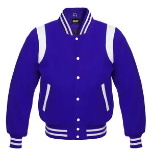 Letterman Baseball Collage School Varsity Jacket Royal Blue Collar Knit