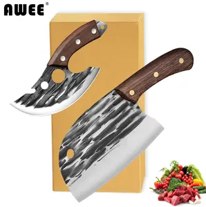 【Buy 1 large knife, get 1 small knife free】AWEE Meat Cleaver, Professional Chef Knife 6-inch High Carbon Stainless Steel Heavy Duty Butcher Knife for Chopping Meat, Bones & Vegetables, Ergonomic Handle for Chefs&Home Cooking, Kitchen Knife Set, Best gift