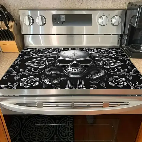 Soft Electric Stove Cover Cook Top Panel Protector Pad, Skull Pattern, Scratch Resistant, Easy Clean, Multi-Purpose Household Kitchen Cover, Halloween Decor