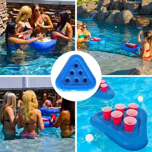 Blue 6-Hole Floating Inflatable Drink Holder, Swimming Pool Table Bar Tray Coaster, Summer Party Decorations & Accessories