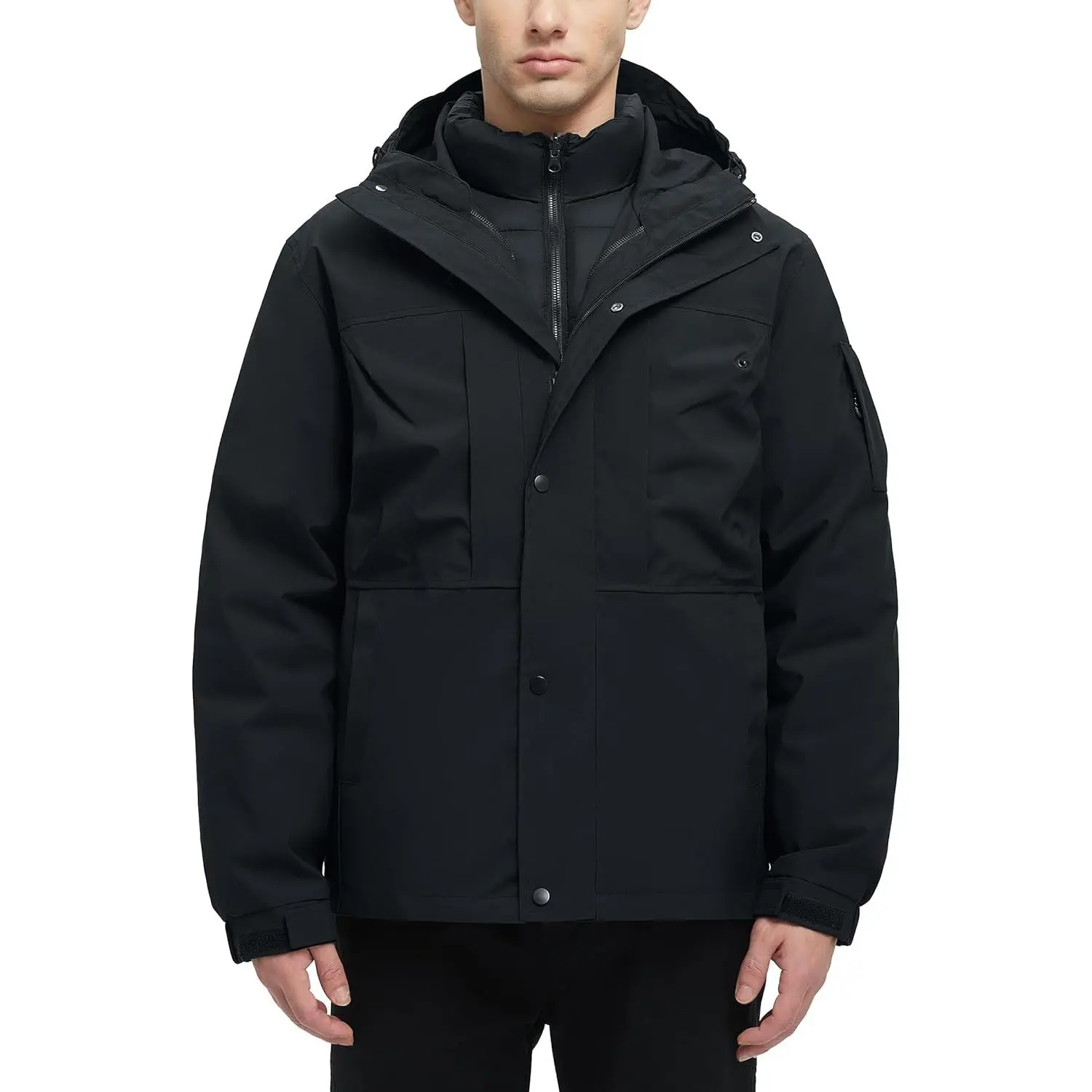 VOPOKER Men's 3-in-1 Winter Water-Resistant Windbreaker, Warm Puffer Cotton Jacket with Multi-Pockets for Ski, Snow, Biking (All Seasons)