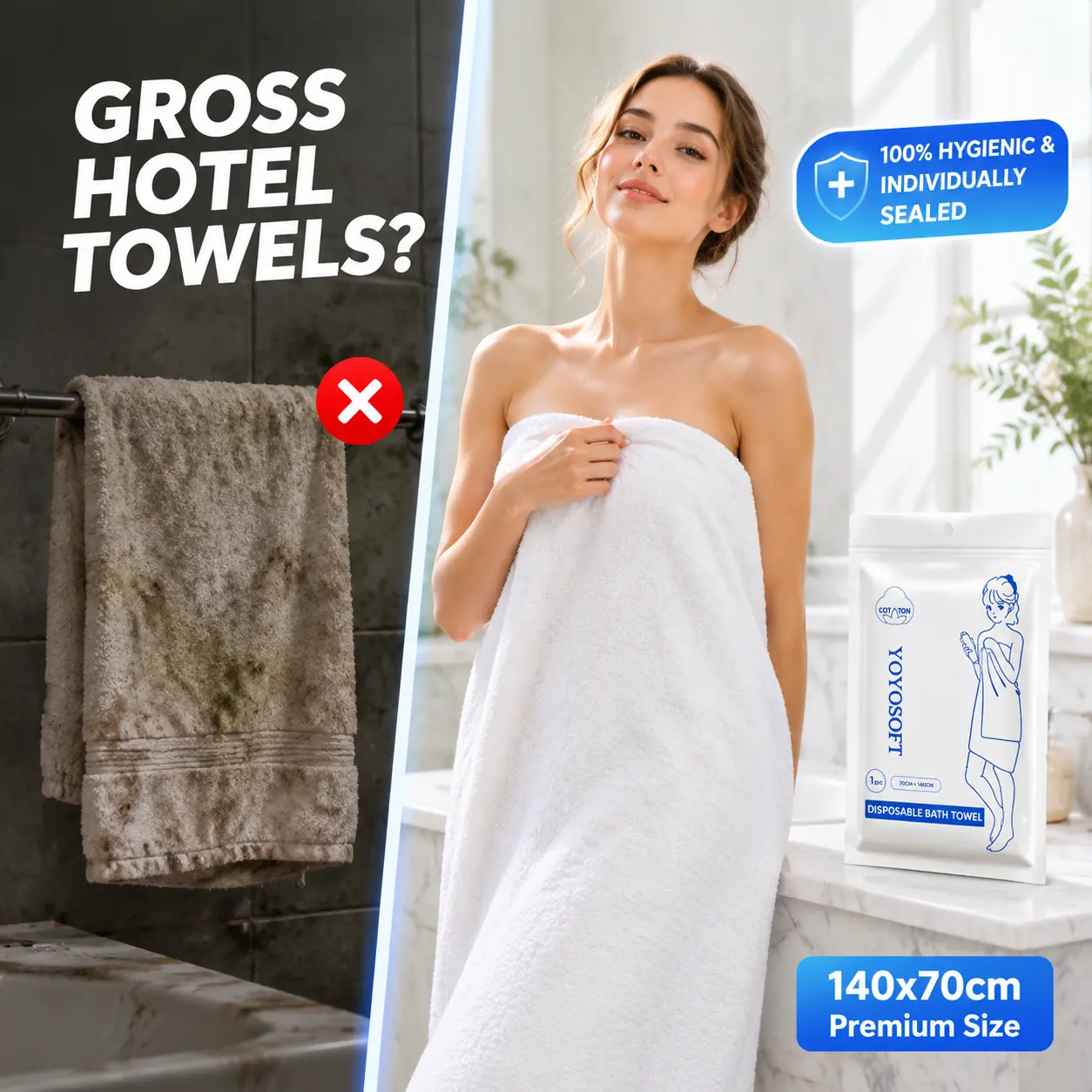 Disposable Bath Towels - Extra Large, Thick, Breathable, Absorbent, Soft & Gentle for Sensitive Skin, Portable Travel Essential for Business Trips & Camping, Home Hammamat Washcloths (Beauty & Personal Care Bath Accessory)