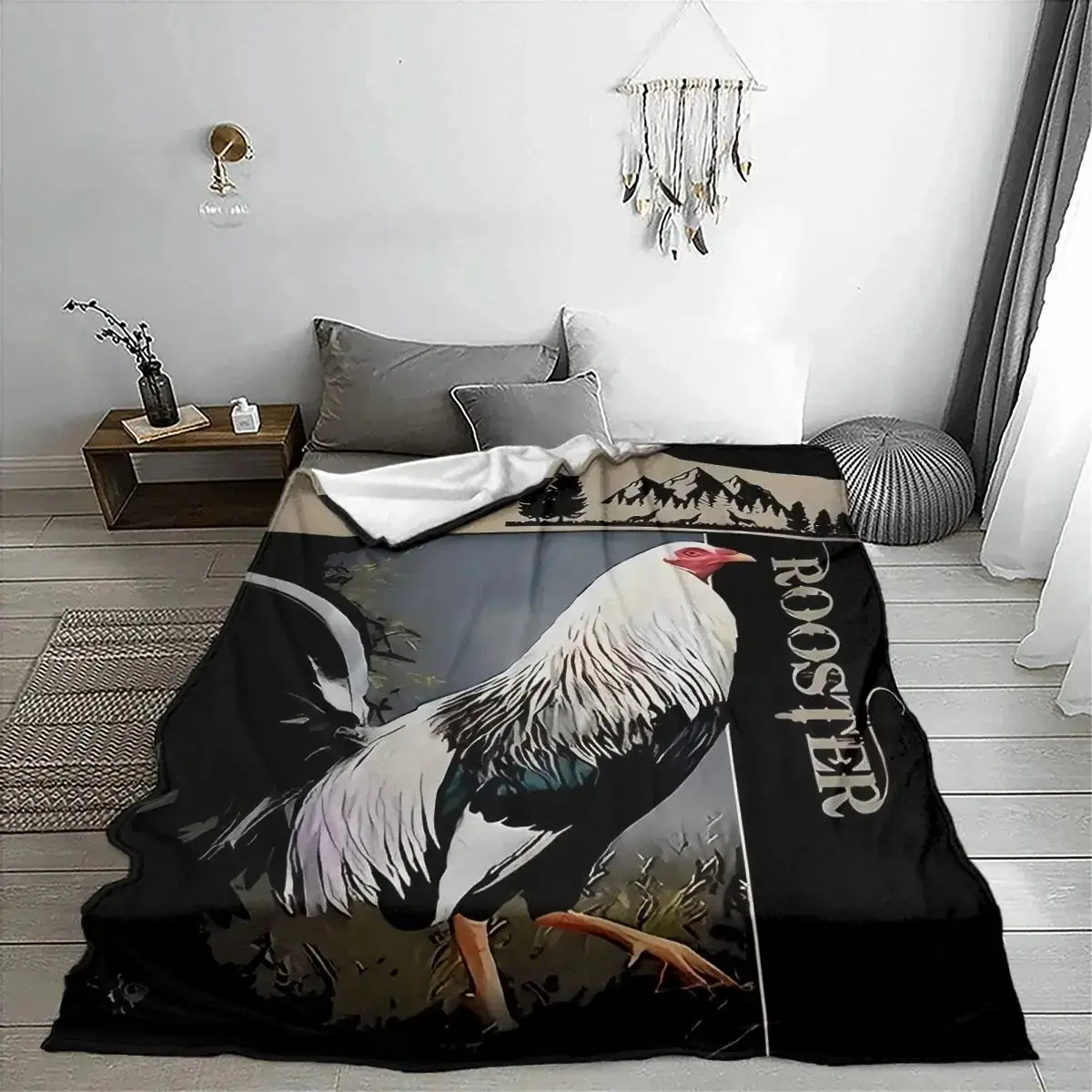 Classic Rooster Motif Polyester Fiber Flannel Throw Blanket - Single, Soft, Cozy, Lightweight, Skin-Friendly for Home Napping, Office Use & Travel