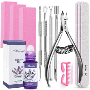 13Pcs Manicure Pedicure Tools Kit, Professional Nail Files and Buffers Shine Set, Includes 3Pcs 100/180 Emery Boards, 3 Buffer Blocks, Cuticle Trimmer & Pusher, Cuticle Remover Tools, 6 Scents Optional Cuticle Repair Oil for Nail Care