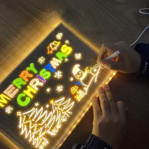 Light Up Acrylic Message Board with 7 Pen Erasable Drawing Board Table Light Fun Summer Gift Bedroom Decor Back to School Gifts