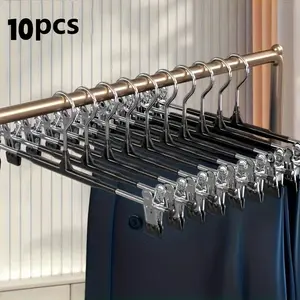 Metal Hanger with Adjustable Non-Slip Clips, Space-Saving Wardrobe Organizer, Fits Pants & Coats, Ideal for Home & Store Use