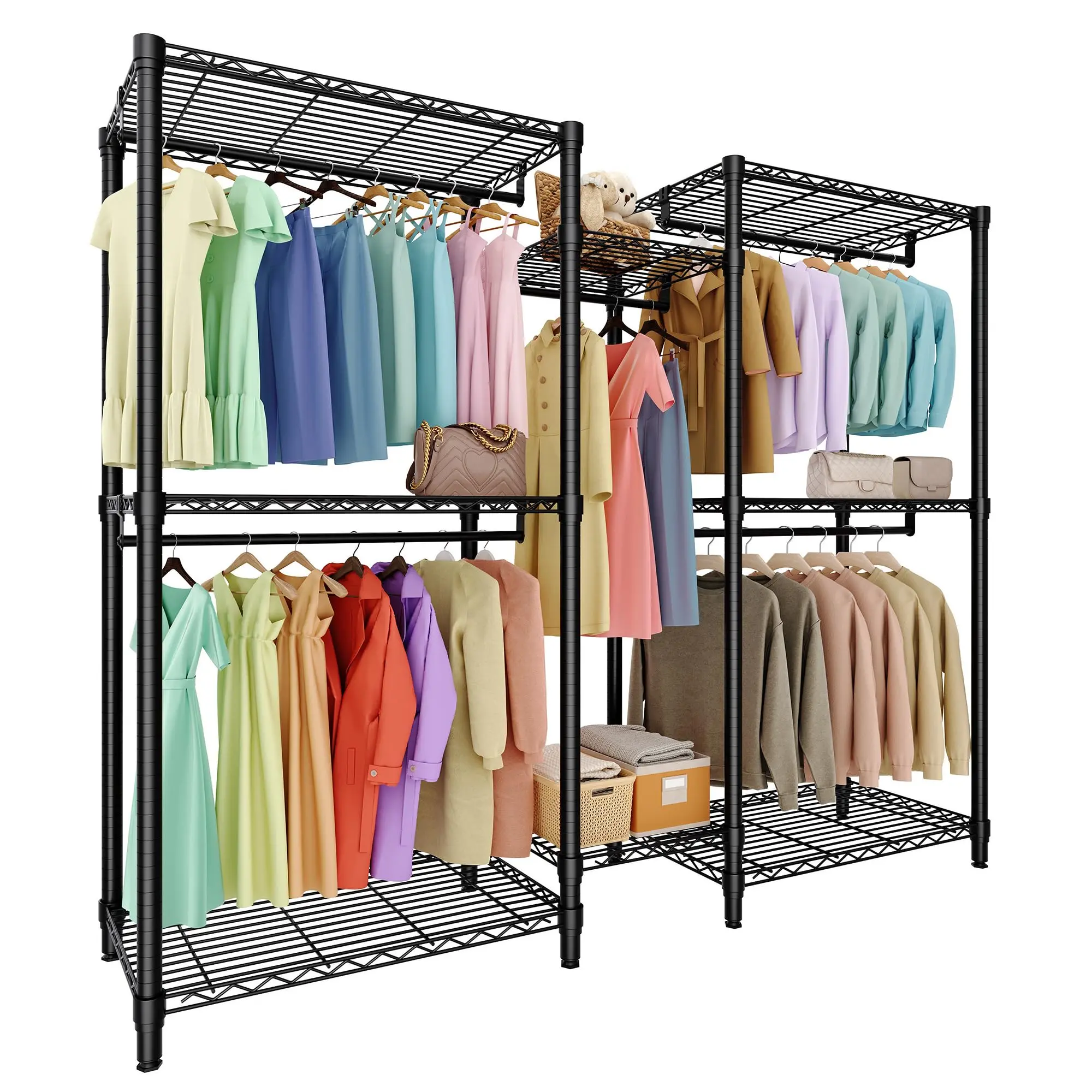 Garvee Heavy Duty Freestanding Clothes Rack with Height-Adjustable Shelves, 195x45x195 cm, Sturdy Wardrobe Rail for Bedroom and Living Room, Supports up to 850 kg Load Capacity