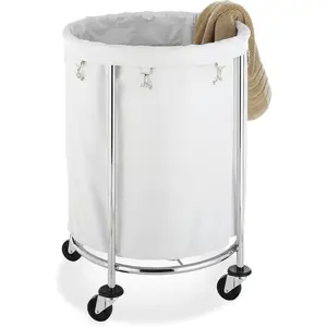 Round Commercial Laundry Hamper with Removable Liner and Sturdy Heavy-Duty Wheels
