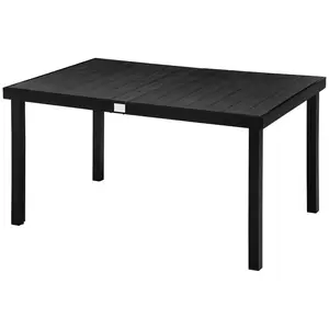 Outdoor Dining Table for 6 Person, Rectangular Patio Table, Aluminum Metal Legs for Garden, Lawn, Patio, Woodgrain Black