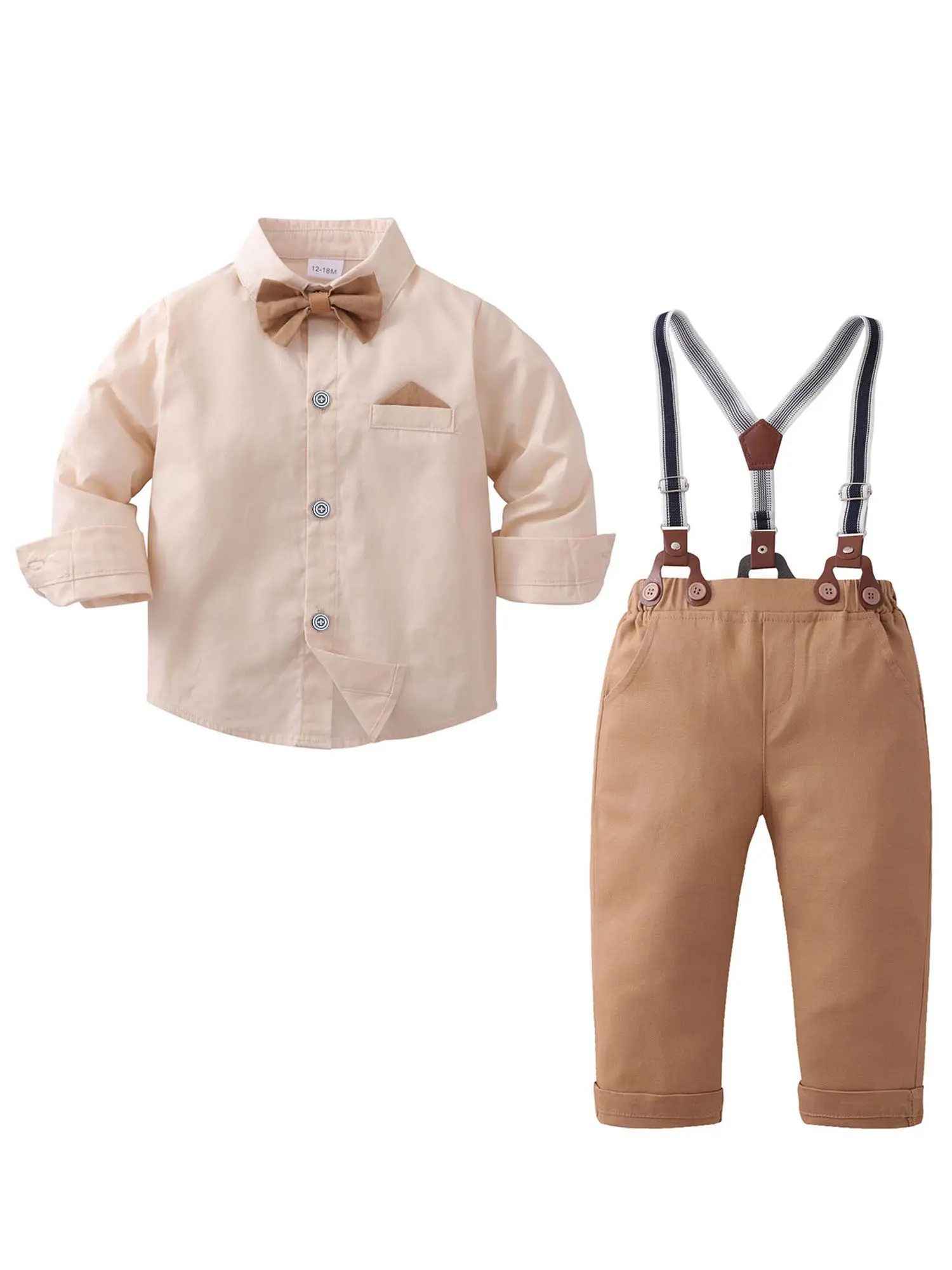 Toddler Baby Boy Suits, Toddler Dress Shirt With Bowtie + Suspender Pants Outfit Sets Gentleman Wedding Party 1-6 Years Two-piece Formal Church Cute Clothes Set