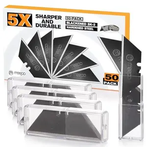 50-Pack Utility Knife Blades, Blackened SK-2 Razor Blades for Box Cutter Utility Knife, Never Rust Design, Extra Durable