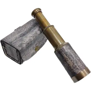 6" Antique Finish Brass Telescope with Leather Case Vintage Replica Collectible Gift Spyglass