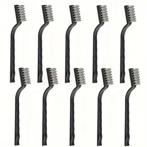 10pcs Wire Toothbrush Set Stainless Steel Mini Wire Brush with Curved Handle Ideal for Cleaning Welding Slag and Rust in Various Settings Kitchen Bathroom Outdoor and More hard bristle gap brush