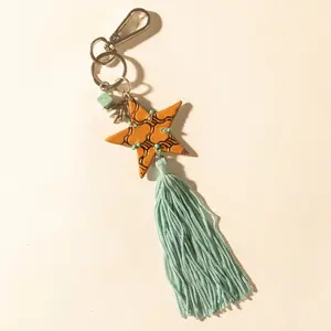 Myra [Live] Western Sky Beaded Fringe Handtooled Leather Key Fob in Ocean Blue