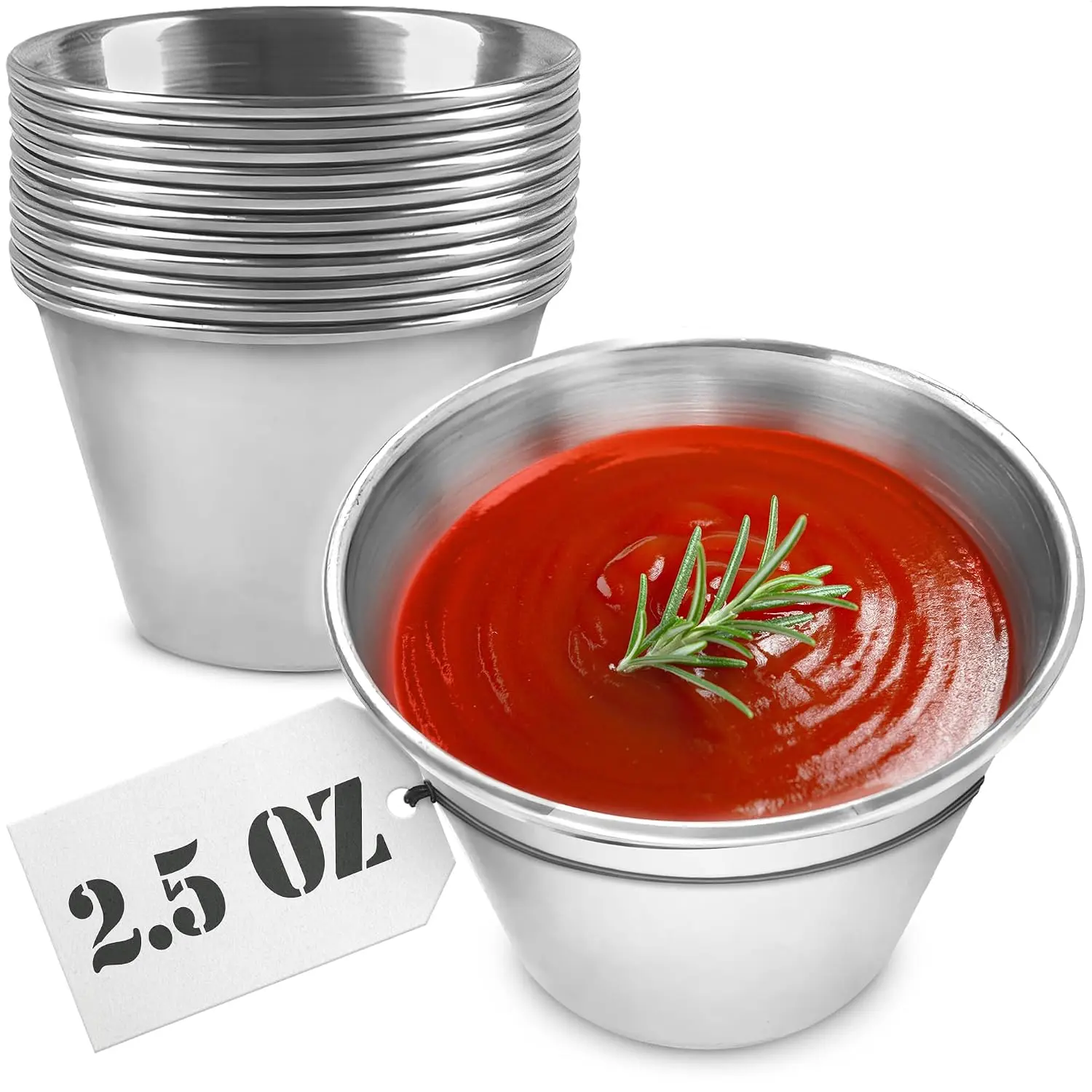 12 Pcs Dipping Sauce Cups, 2.5 Oz Stainless Steel Ramekins | Metal Condiment Cups; Stackable; 2.3 In Diameter; for Sushi, Wings, Charcuterie & Dips; Reusable for Portion Control
