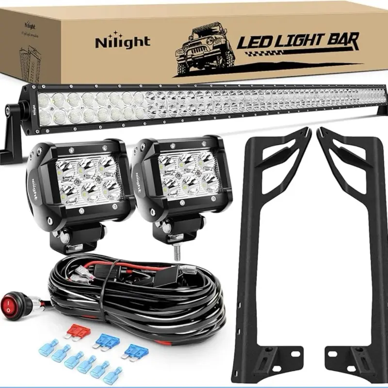 Nilight 52Inch Led Light Bar Spot Flood 2Pcs 18W 4Inch Spot LED Pods Windshield Frame Mounting Bracket on Wrangler JK 2007-2017 with Off Road Wiring Harness- 3 Leads Car Accessories  dealsforyoudays, Led Work Light, Cars Accessories
