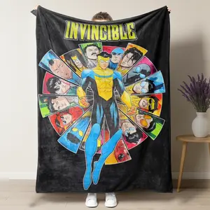 Invincible Superhero Fleece Throw Blanket, Omni-Man & Mark Grayson Comic Book Series Bedding, Ultra-Soft Flannel Blanket for Fans, Teens & Adults, Geeky Room Decor Gift