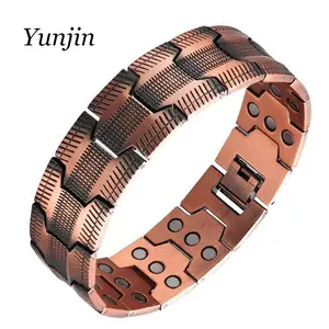 Yunjin Copper Bracelet for Men 99.99% Pure Copper 3500 Gauss Neodymium 3X Strength Magnetic Adjustable Trendy Stack Bangle Gift Box Hypoallergenic