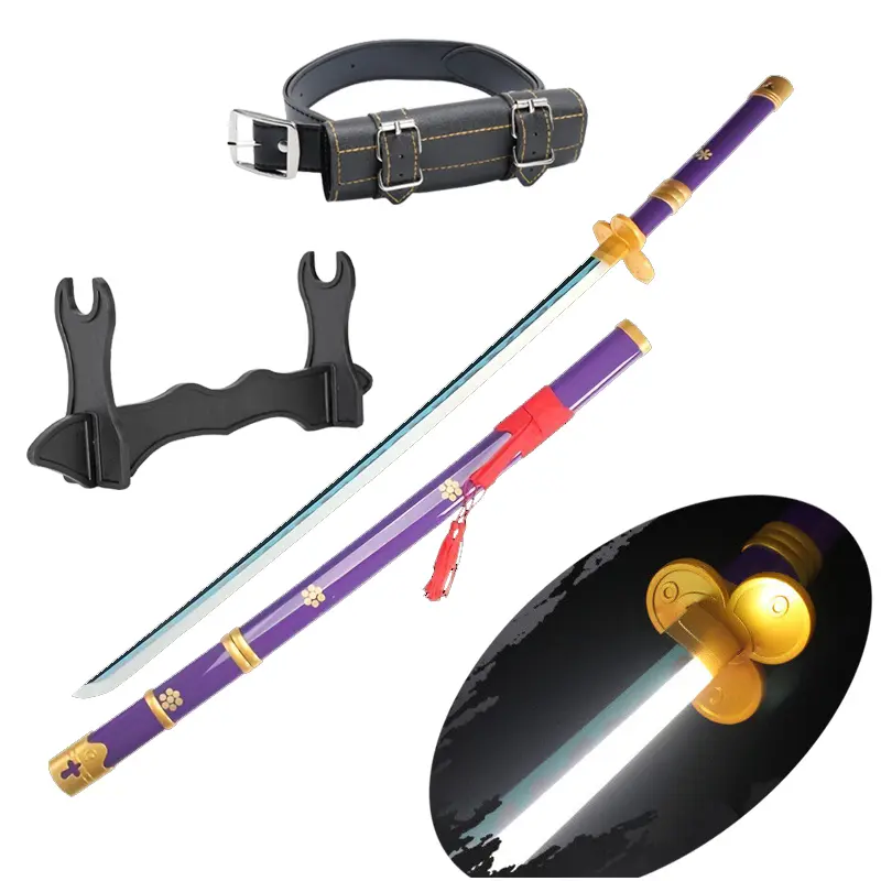 ELERVINO 41in Anime Cosplay LED Samurai Sword (Roronoa Zoro Yama Enma) - Plastic Dull Blade, Easy Handling, Black Belt, 1 x Holder, 1.1 lb, Collectibles, 12 Years Above, Halloween Prop, Birthday Gift, Ages 12+
