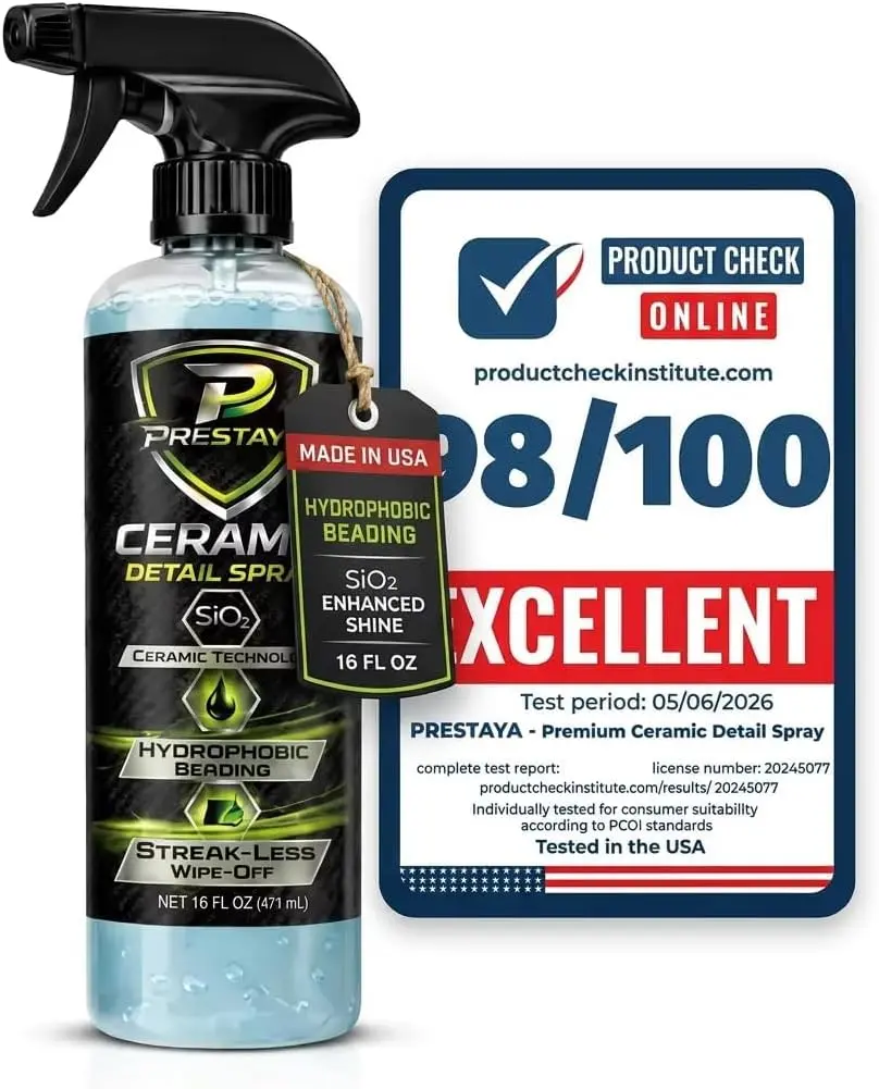 PRESTAYA Premium Ceramic Detail Spray 16 fl oz - SiO2 Gloss Booster, Hydrophobic Water Beading, Spray & Wipe Car Shine