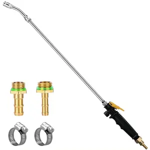 29 Inch Spray Gun Nozzle Rod, Brass Threaded Nozzle Rod Replacement, Stainless Steel with Shut-Off Valve and 2 Hose Clamps