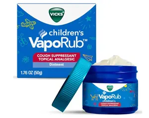 Vicks Children's VapoRub, Topical Cough Suppressant and Analgesic, Relieves Coughs and Minor Aches and Pains, Clinically Proven, Starts Working in Minutes for Fast Relief, For Children Ages 2+, 1.76oz
