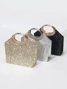 Luxury sequined clutch, women's evening party handbag, detachable chain for crossbody wear, metal ring handle, magnetic closure, fashionable versatile purse, perfect for parties, weddings, proms, birthdays, and holiday gifts