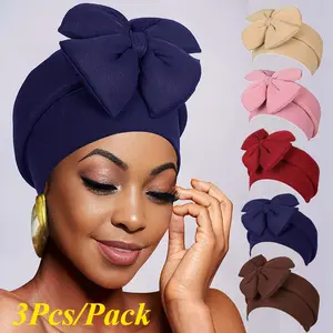 3Pcs/Pack African Style Retro Solid Color Headscarf, Fashionable Big Bow, Hair Cap, Perfect Gift for New Year and Holiday Celebrations