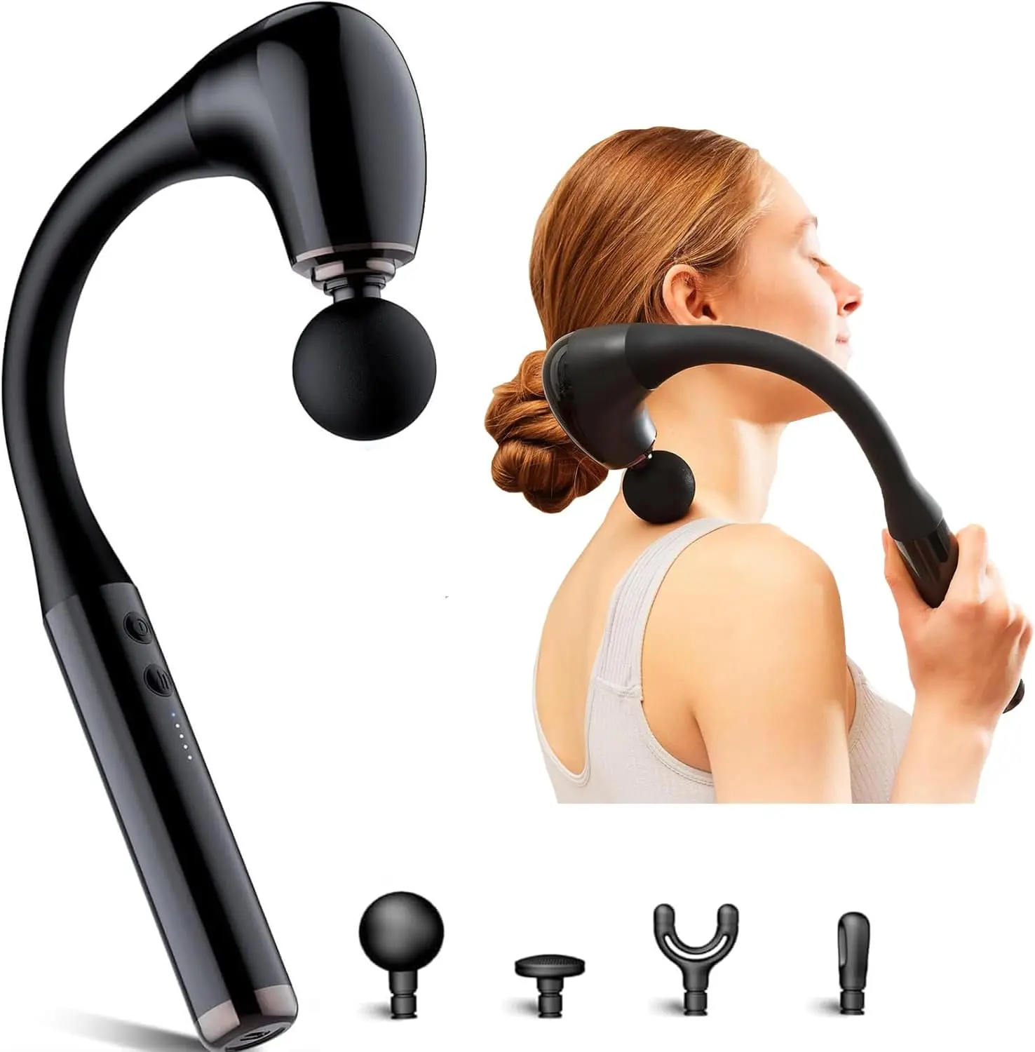 Massage Gun, Back Massager for Pain Relief Deep Tissue with Extended Handle, 10MM Neck M-assager, Muscle Massager for Neck and Shoulder Pain, 4 Massage Heads & 5 Speed Levels