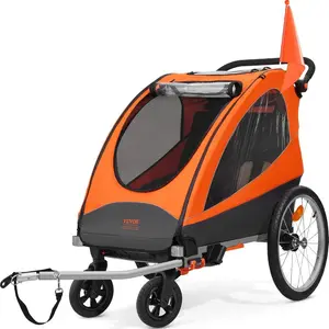 VEVOR Bike Trailer for Toddlers Kids, Single Double Seat Options, 2-in-1 Canopy Carrier with Strong Frame Converts to Stroller, Tow Behind Foldable Child Bicycle Trailer with Universal CouplerVEVOR Super Brand Day