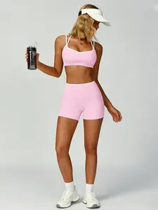 Women's Sports Slimming Padded Bras & Short Pants Set, Running Fitness Yoga, Backless High Waist Sleeveless, All Seasons, Workout Sets Women, Sports Bra Shorts
